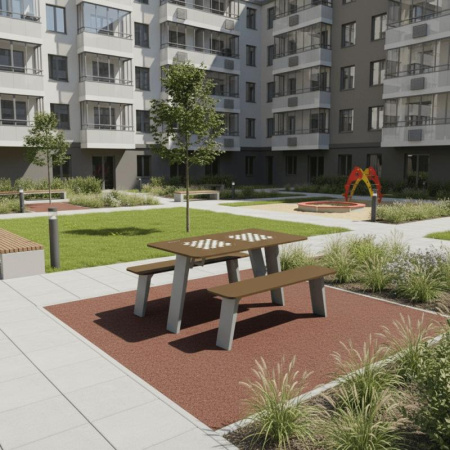 Стол со скамьями шахматный Романа 302.34.00-01