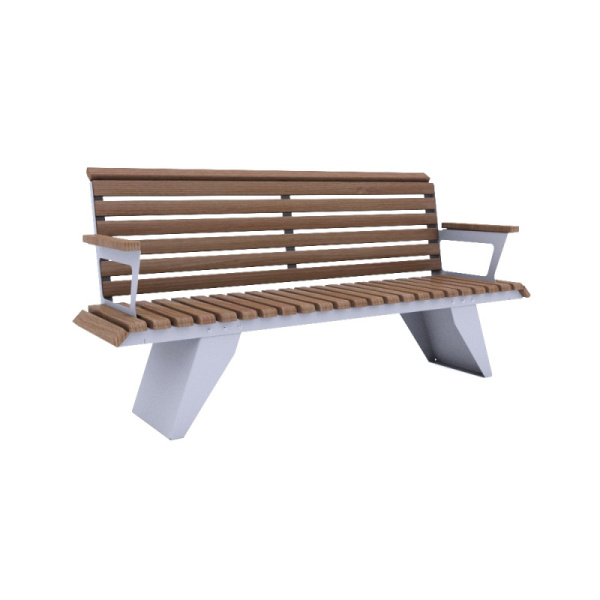 Скамья "Парус" с подлокотниками 18 (темное дерево T8017+серый металл) (анкерное)